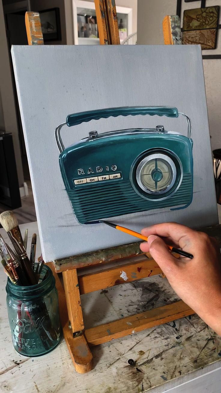 Vintage Turquoise Radio Oil Painting Demo