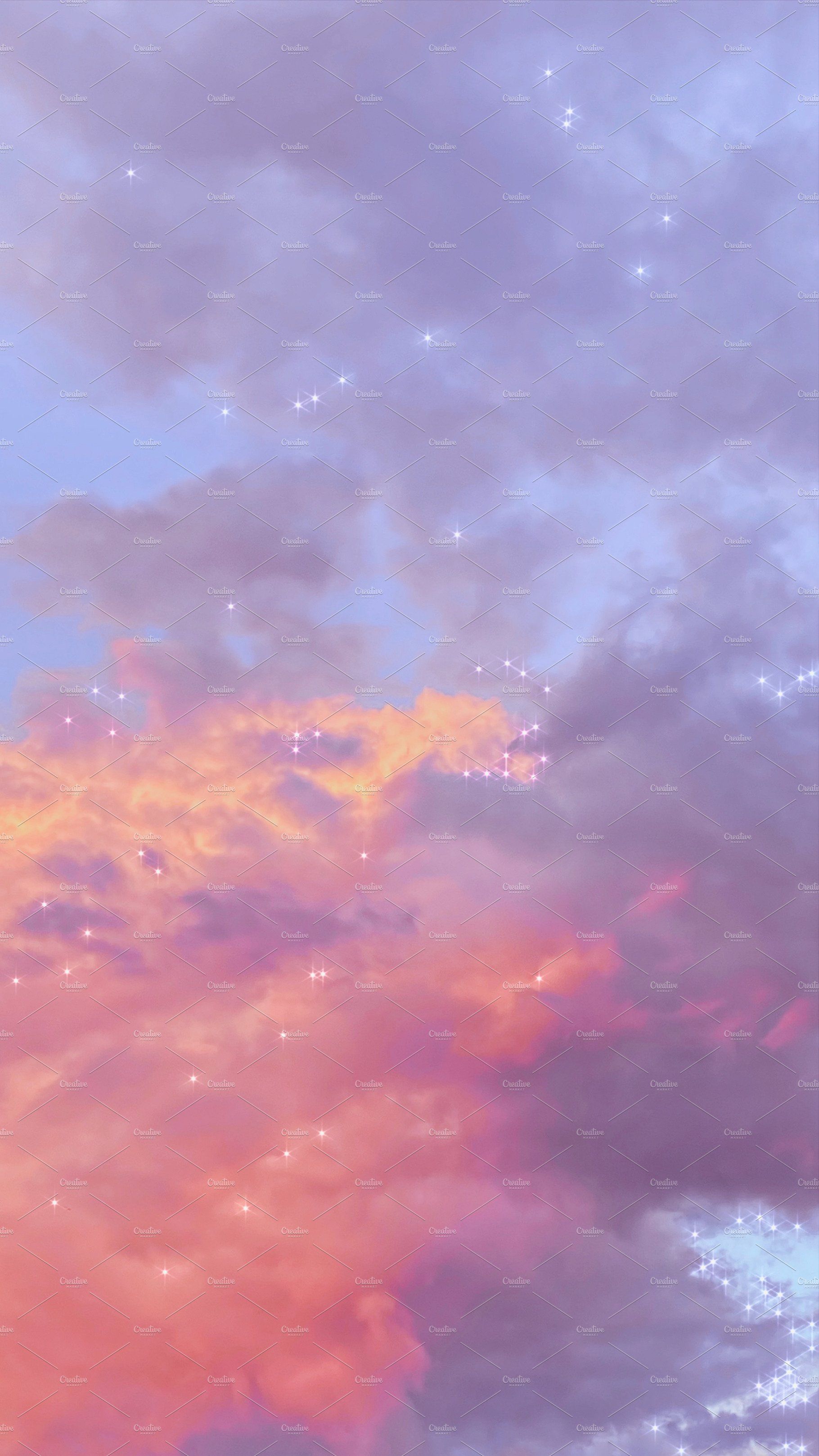 Pink sunset sky with sparkles