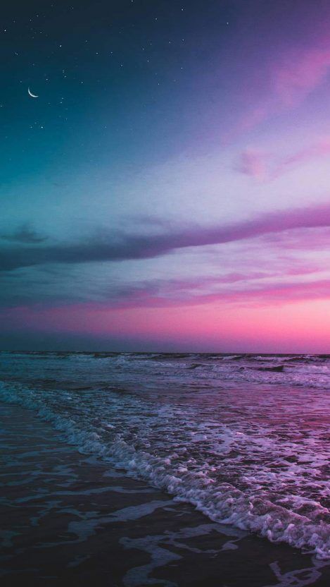 Ocean Beach Twilight Moon Starry Sky IPhone Wallpaper - IPhone Wallpapers