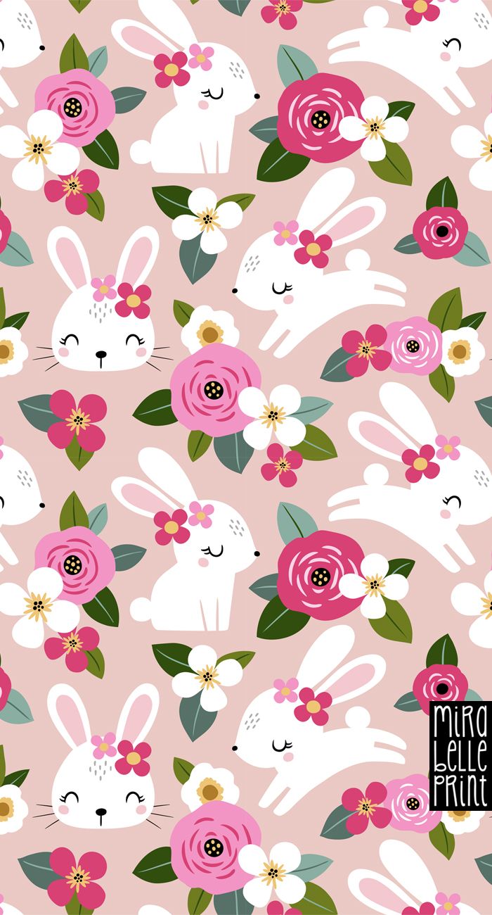 Floral Bunny Fabric by MirabellePrint