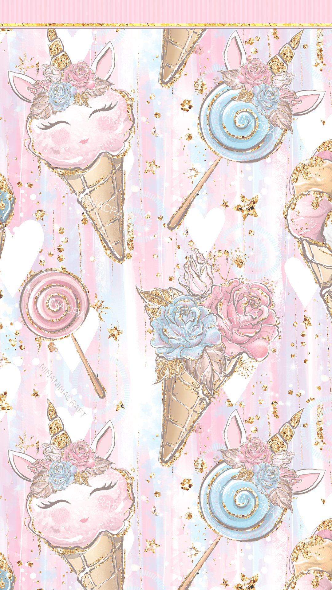 Land of Candy Digital Papers, Cute Candy Seamless Patterns, Pastel Rainbow Unicorn, Roses, Glitter Girl, Cotton Candy, Sweets, Custom Fabric