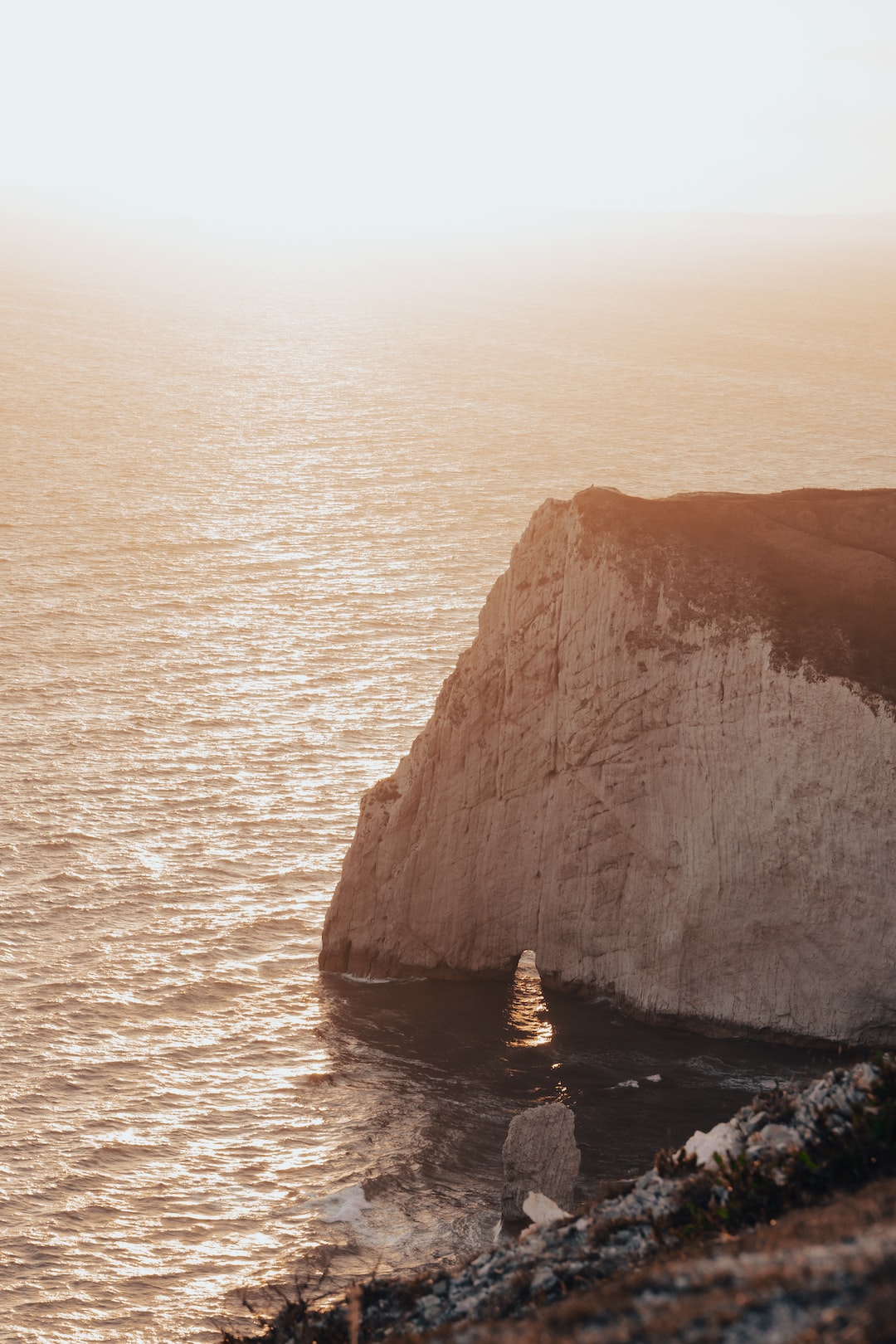 White cliffs on the Dorset coastline during sunset