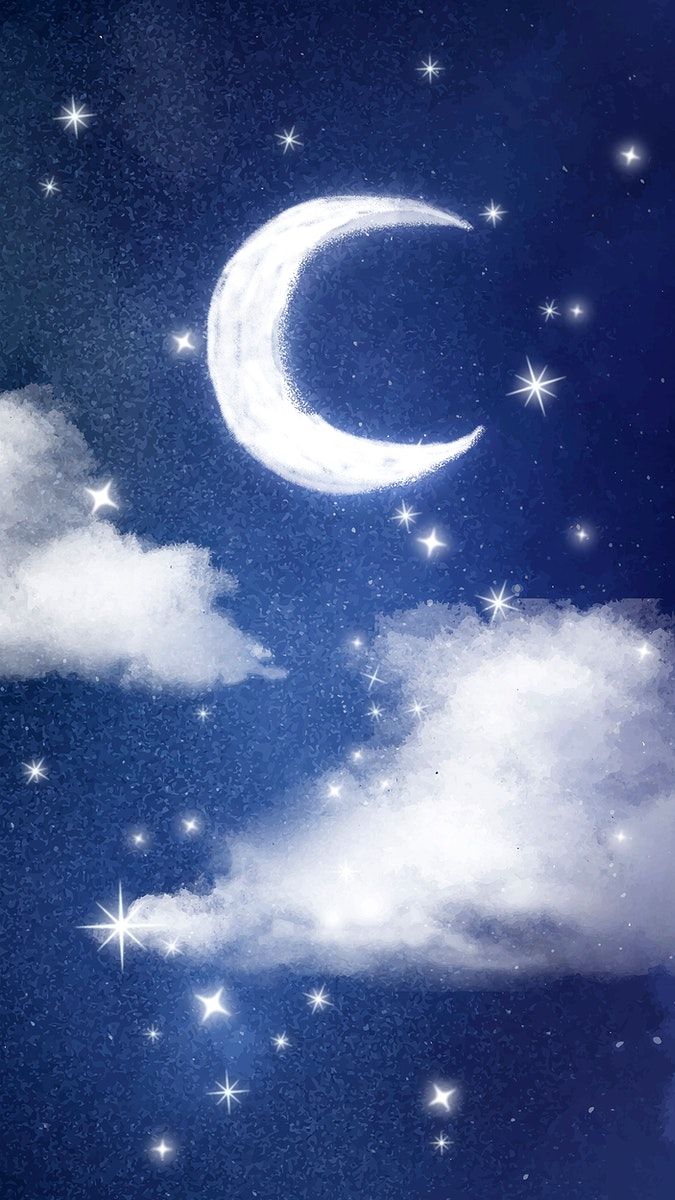 Download premium image of Night sky iPhone wallpaper, aesthetic moon & stars in dark blue background by Busbus about night sky, iphone wallpaper, starry sky, night, and crescent moon 4218498