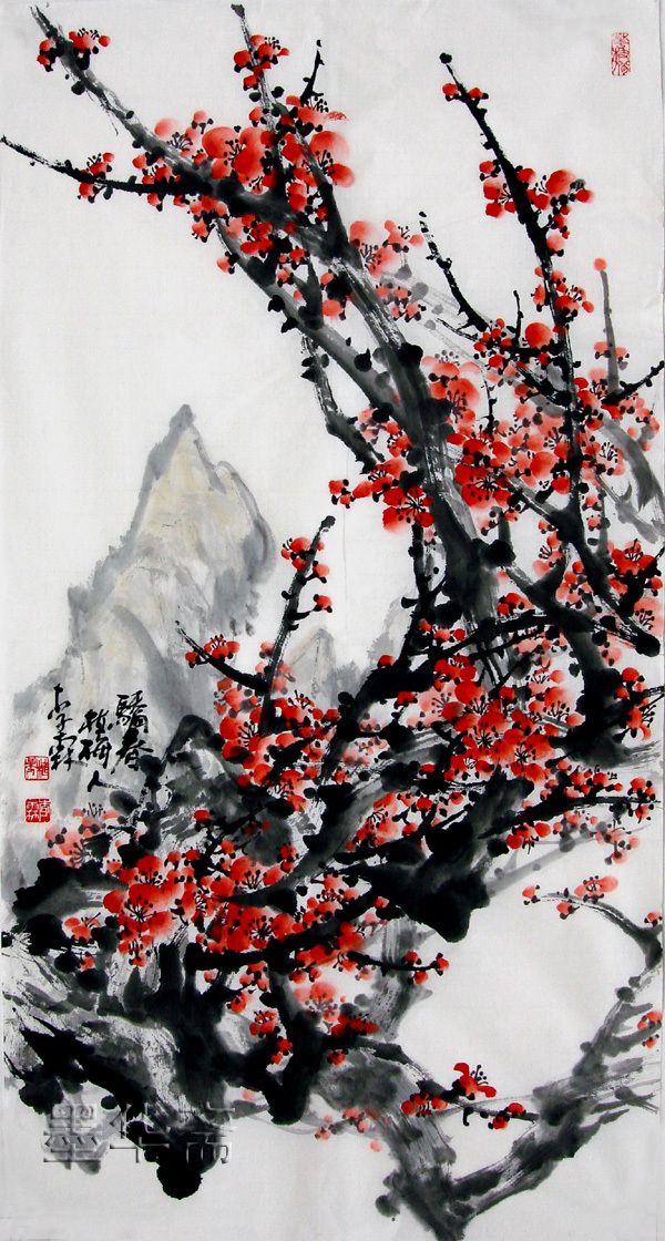 466.8US Oriental Asian Original Painting Ink Brush Decoration Plum Painting Famous Artist Chinese Art Painting Living Room Rice Paper - Painting & Calligraphy - AliExpress