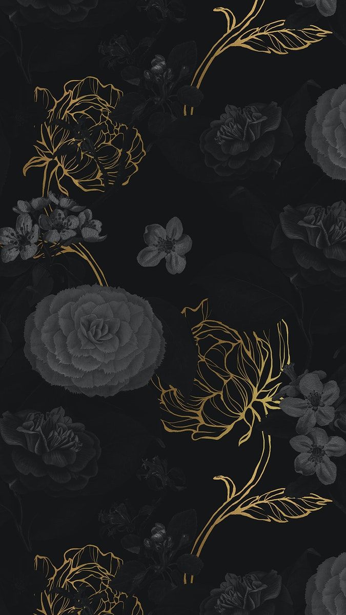 Download premium image of Hand drawn dark and gold flower patterned background by Benjamas about iphone wallpaper, iphone wallpaper dark, gold leaves iphone, iphone flowers wallpaper, and black background 2398227