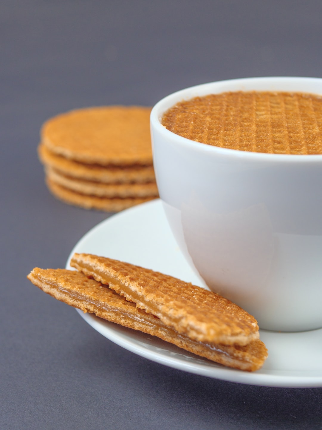 Close up of traditional Dutch cookies stroopwafels