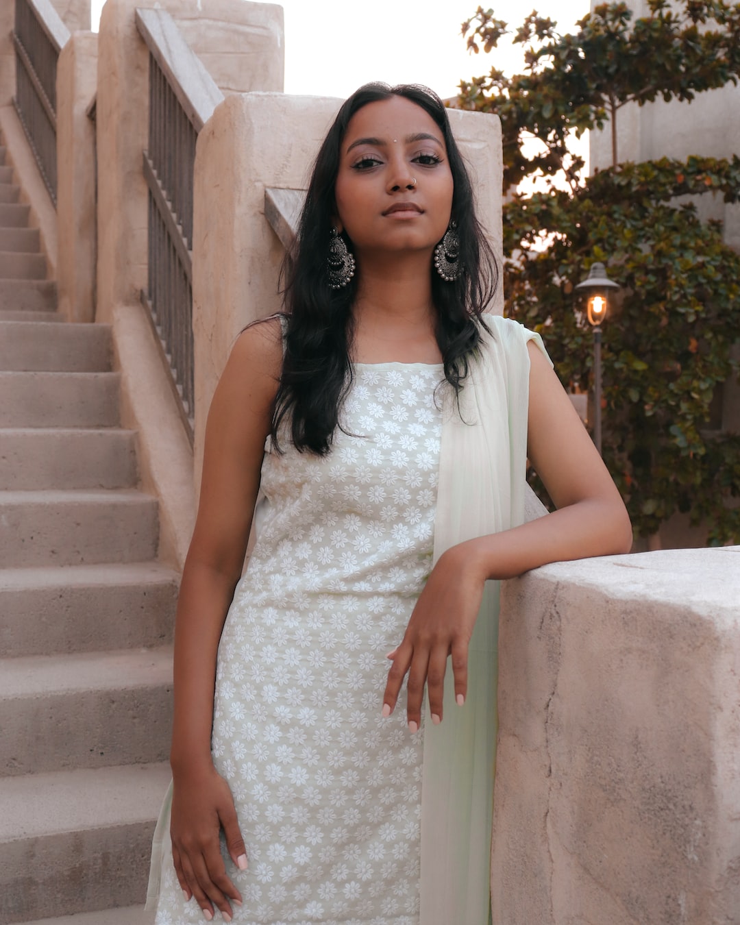 A picture of a girl wearing a sharara or a Kurti during the festival of Diwali