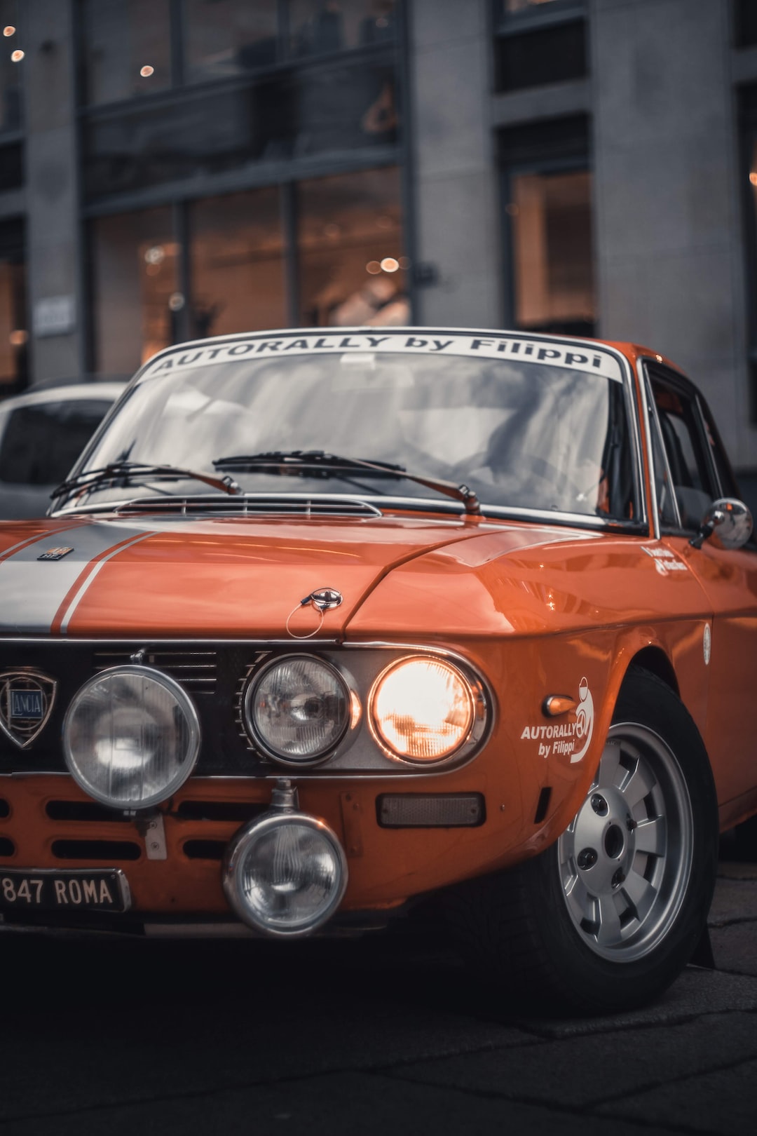 Lancia Fulvia rallye, ready to start the Milano-Montecarlo