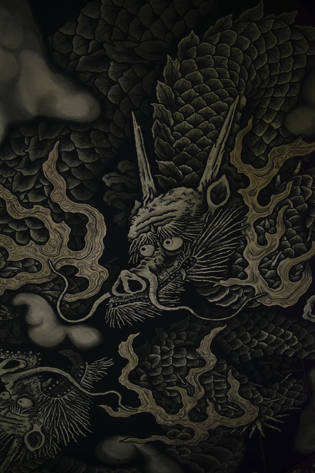 An art of dragons on a ceil in Kyoto, Japan