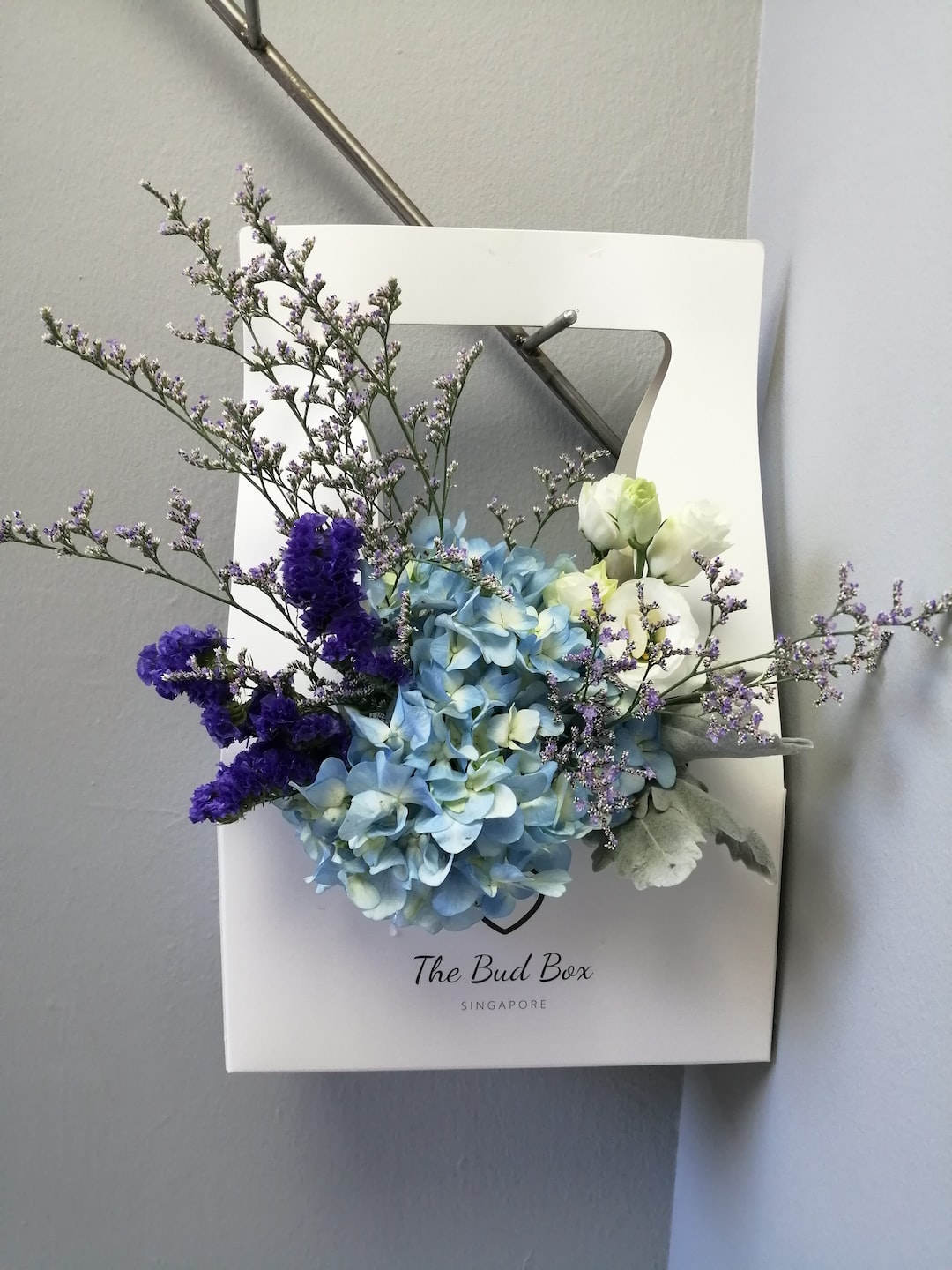 Blue Hydrangea and White Eustoma Flower Box