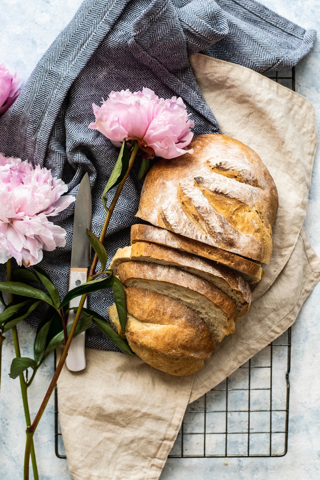 Homemade bread and peonies - the most beautiful flowers in the world