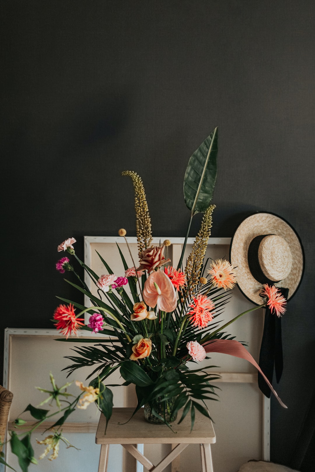 Flower setup in workshop.