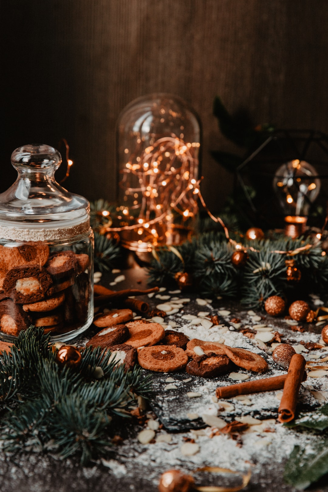 Clear Glass Jar With Christmas Cookies on wooden table