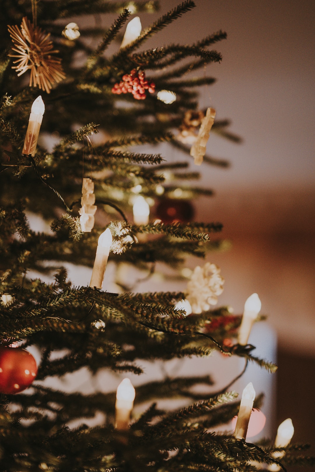 Candle lights on Christmas tree