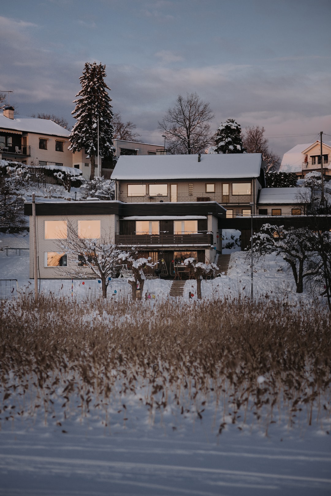 Winter sunset houses