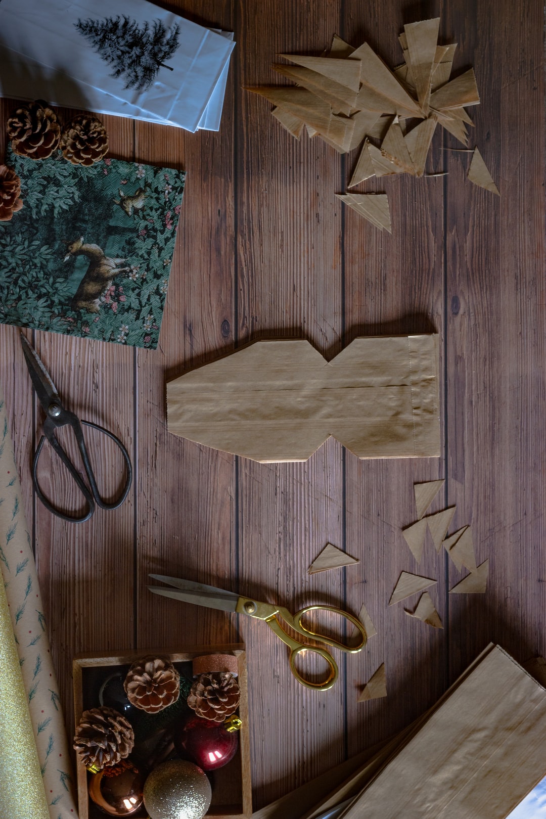 Christmas stars made from paper bags.