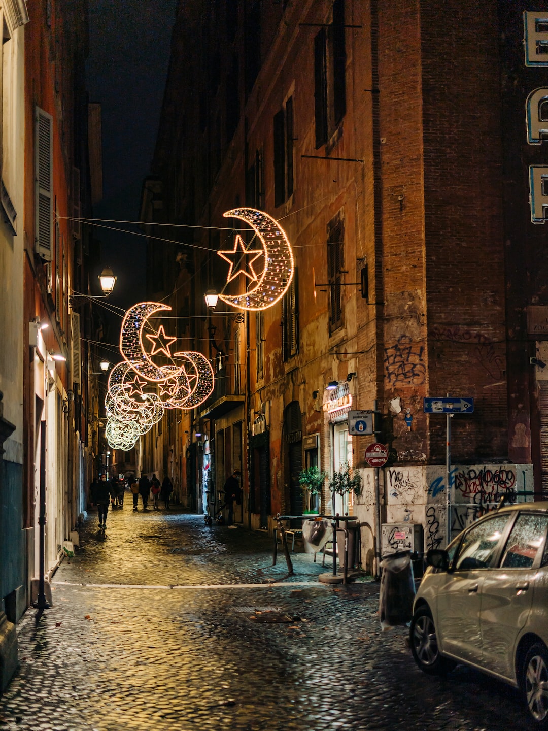 Via dei Pettinari in Rome, Italy, with the 2020 Christmas lights up