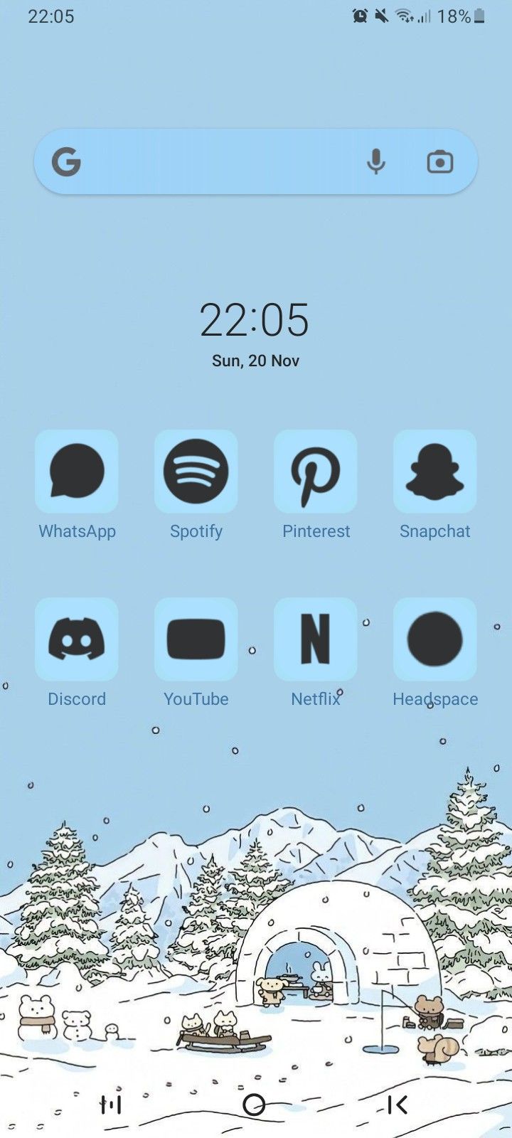 Winter home screen layout
