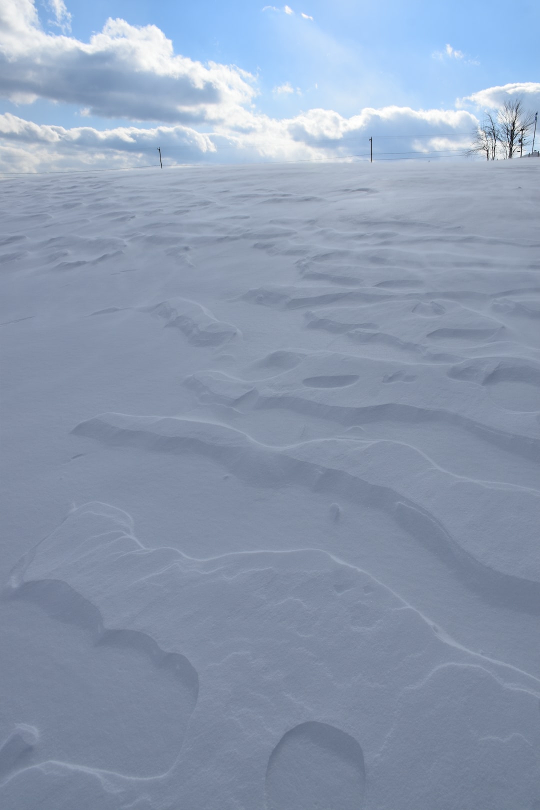 A snowy field under a cloudy sky, Sainte-Apolline, Québec, Canada