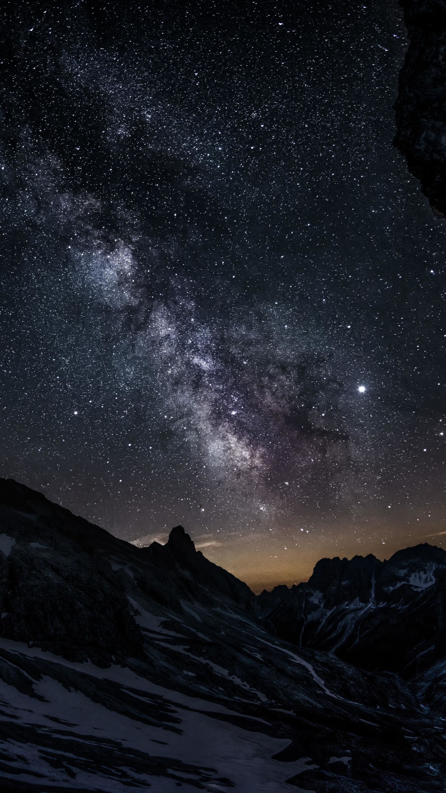 Valley mountain night starry sky 1440x2560 wallpaper