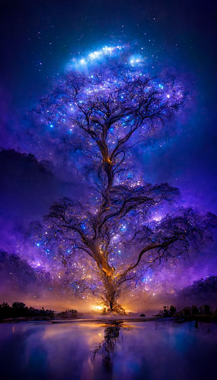 Tree of life glowing star like at night