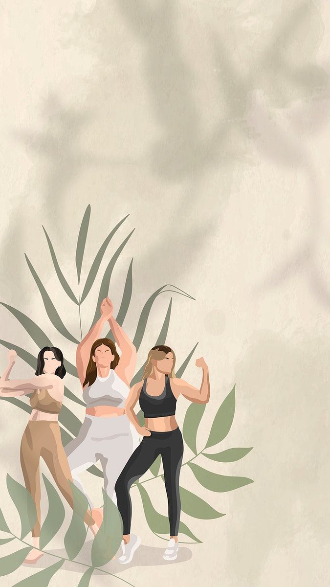 Download free image of Health and wellness wallpaper green with women flexing illustration by Aew about hatha yoga workout body positivity body positive and beige and green background 2986592