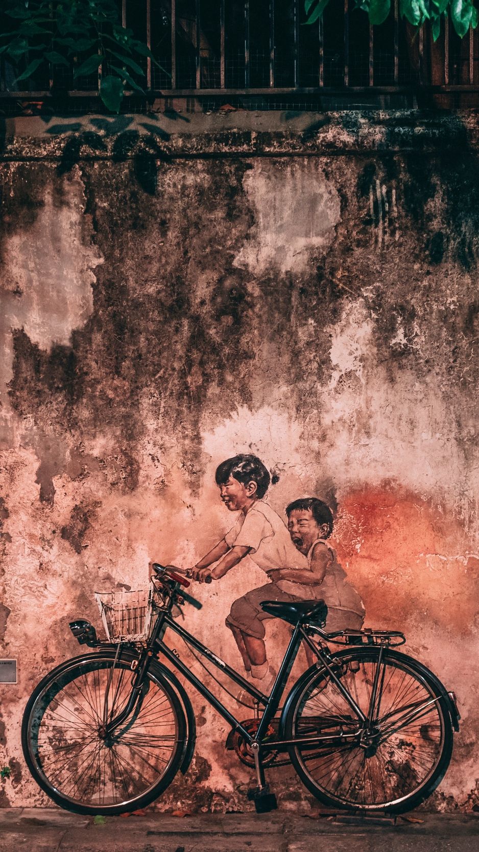 Graffiti bicycle children wall old wallpaper