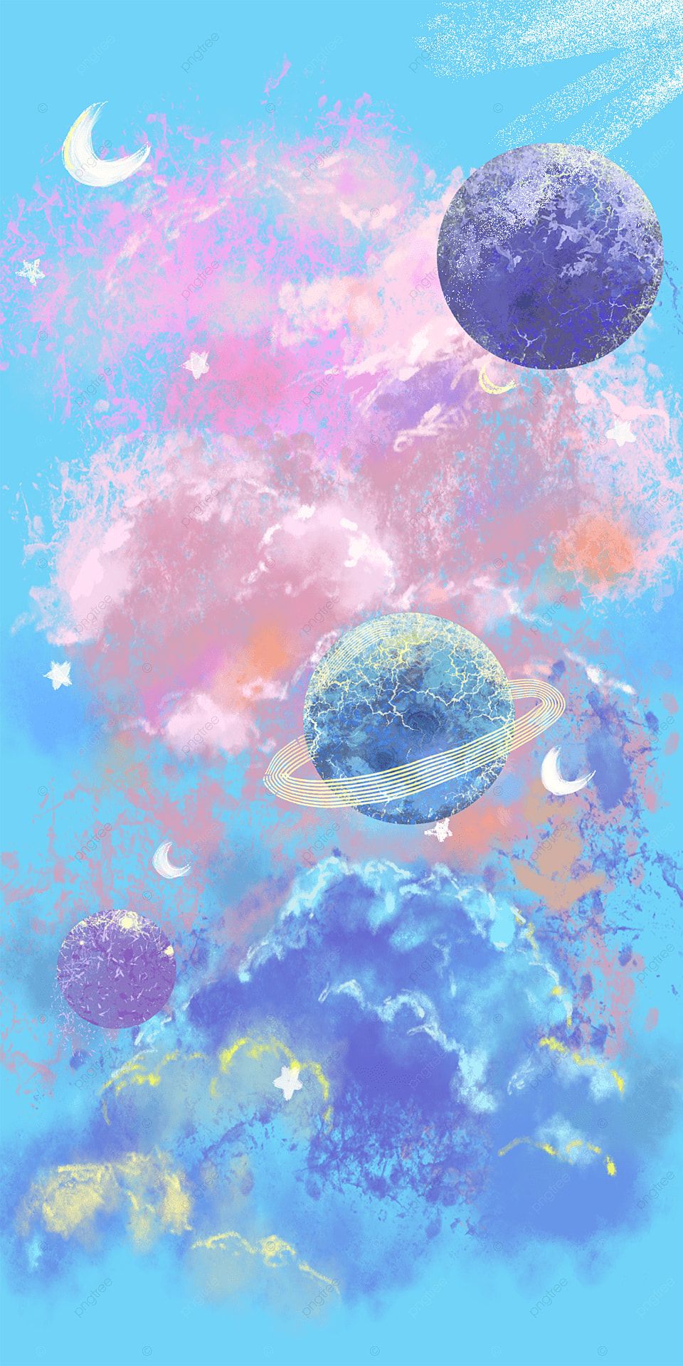 Cloud Planet Watercolor Cosmic Mobile Phone Wallpaper Background