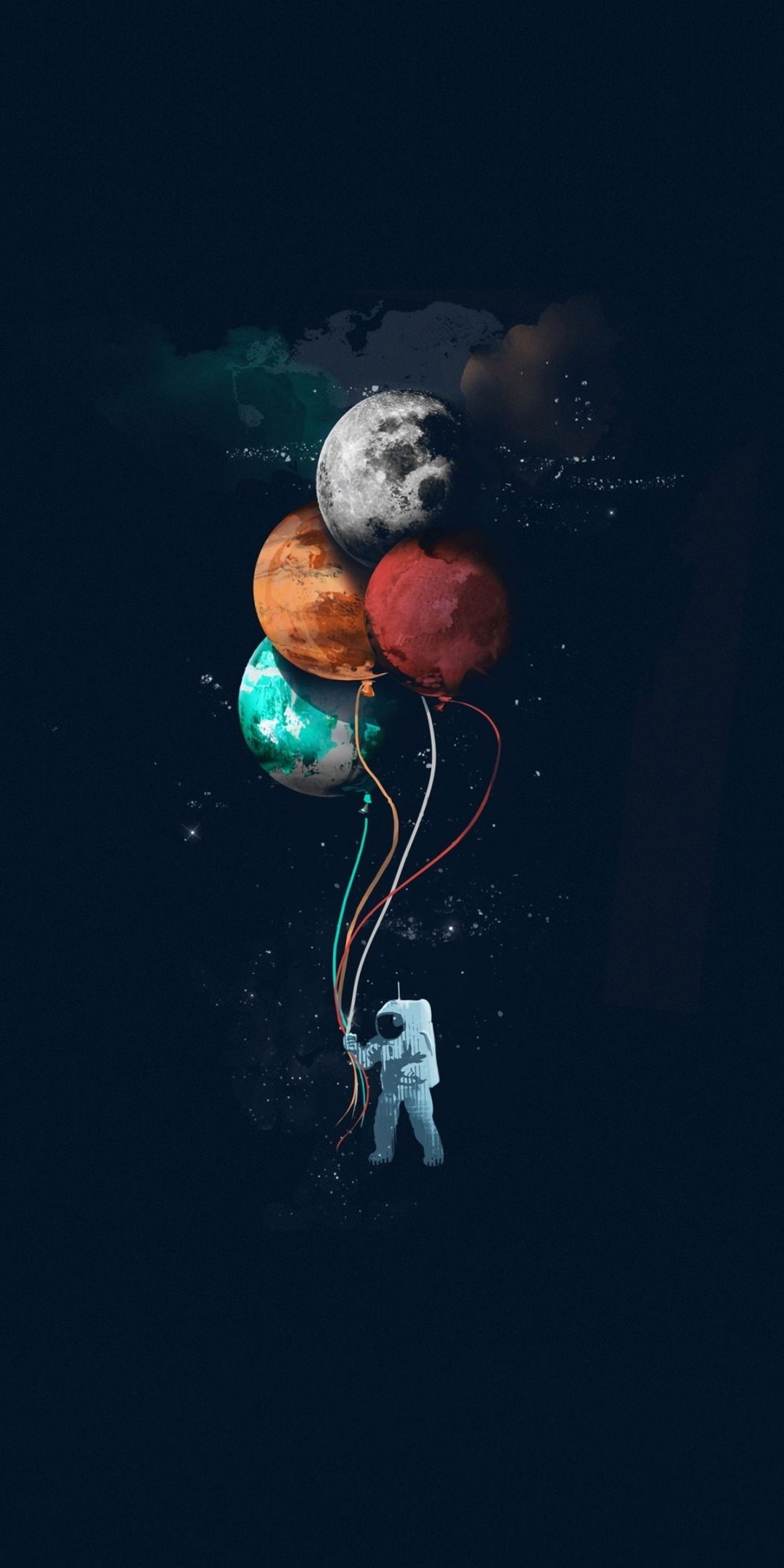 Astronaut balloons space minimal art 1080x2160 wallpaper