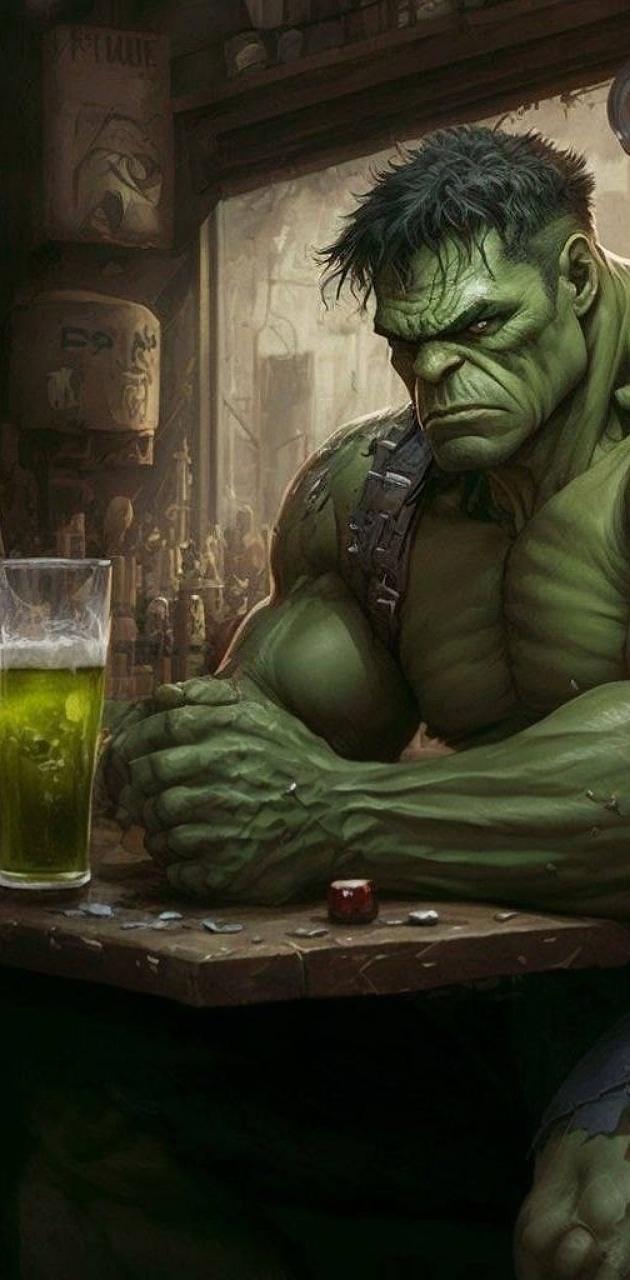 Hulk having a drink