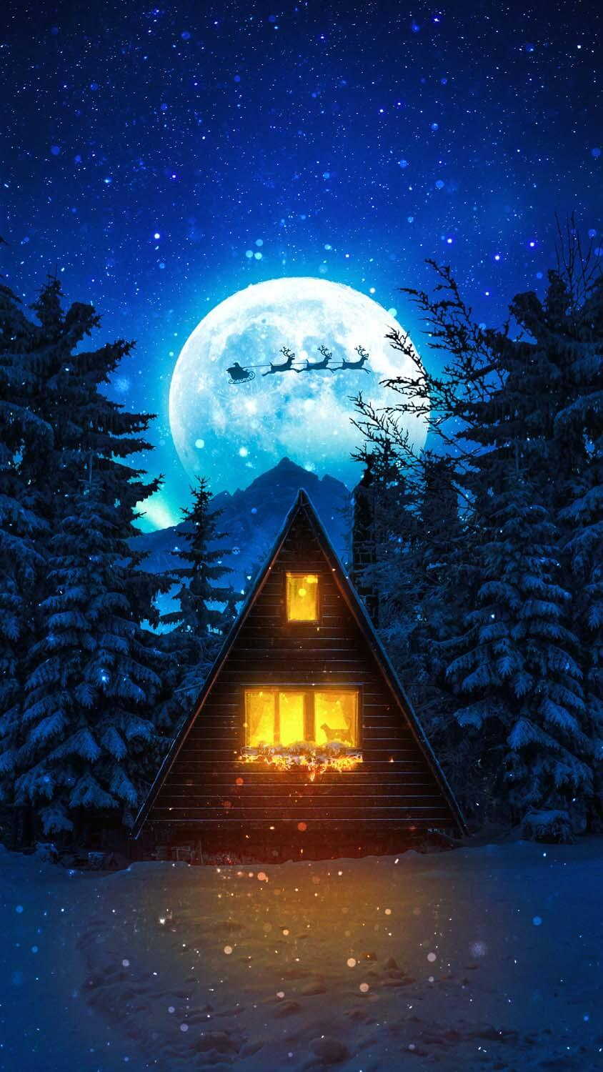 Christmas Cabin Night IPhone Wallpaper HD  IPhone Wallpapers