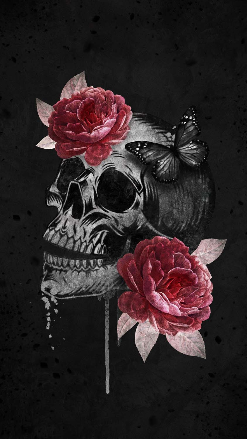 Premium Photo  A skull and flowers wallpaper with a blue background and a  black background