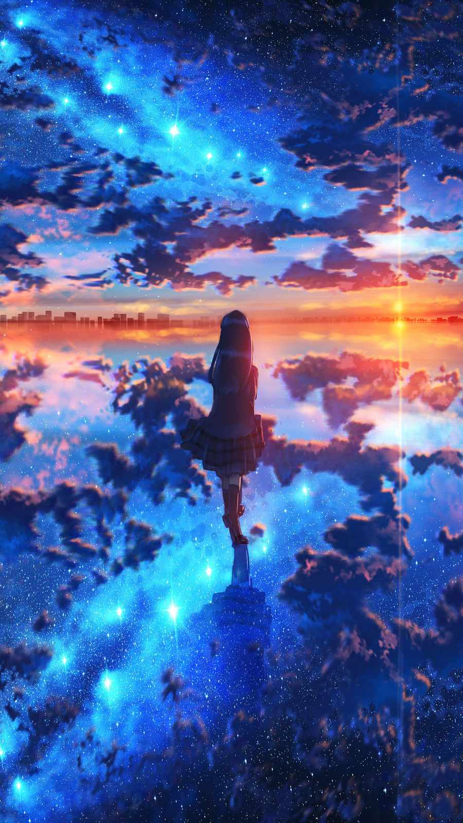 Anime Night Sky Starry Stars Scenery 4K Wallpaper iPhone HD Phone 4010f