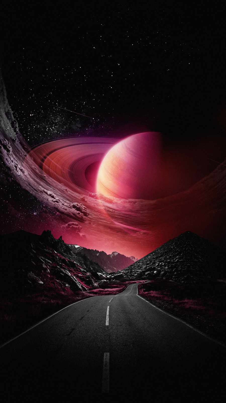 Saturn Moon Road IPhone Wallpaper  IPhone Wallpapers