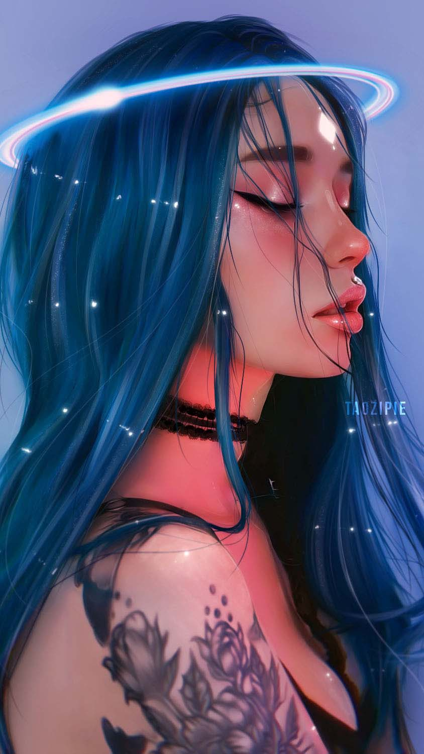 Blue Hairs Tattoo Girl IPhone Wallpaper HD  IPhone Wallpapers