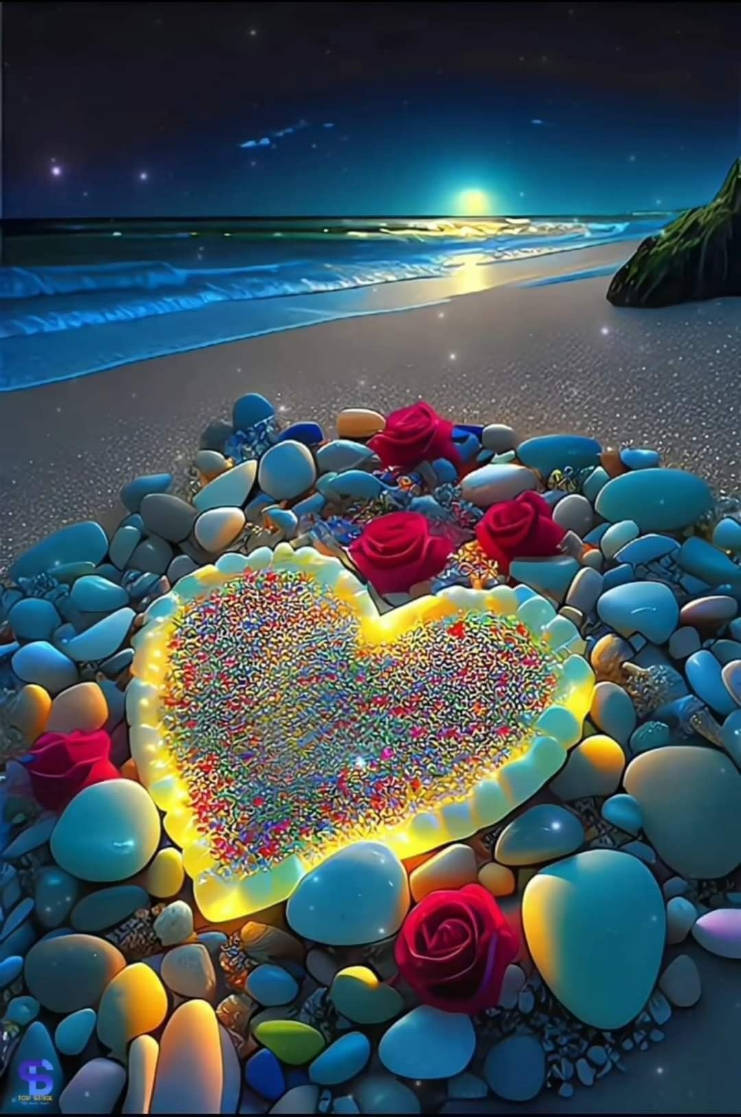 beautiful beach and sparkling stones Wallpaper