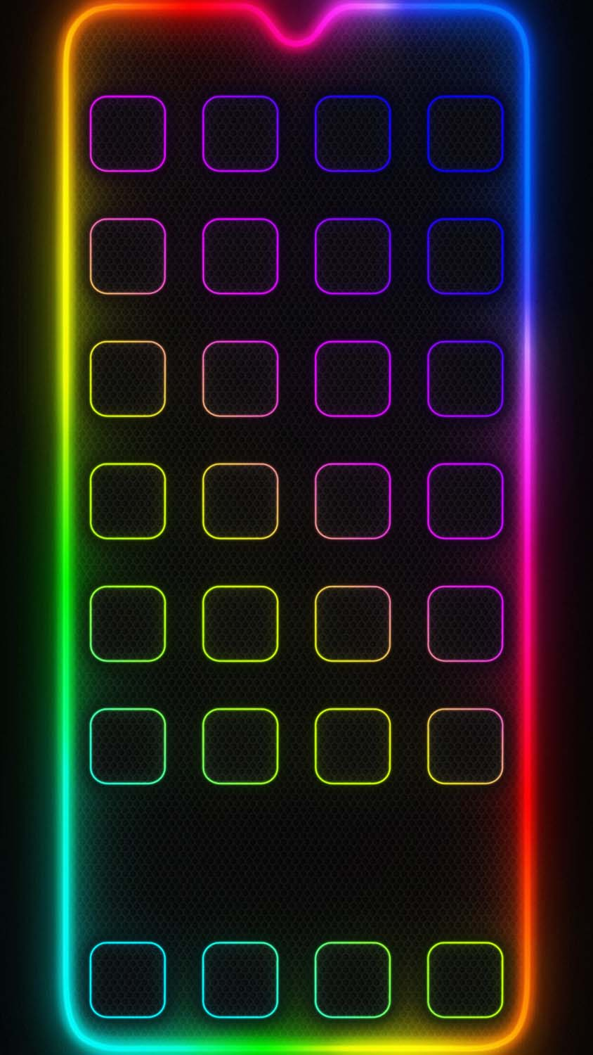 IOS App Dock Punch Hole Camera Neon  IPhone Wallpapers