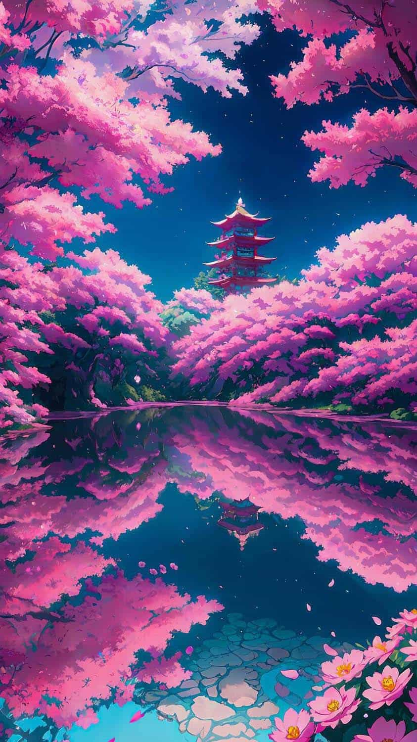 HD wallpaper purple anime cherry trees shrine landscape  Wallpaper  Flare