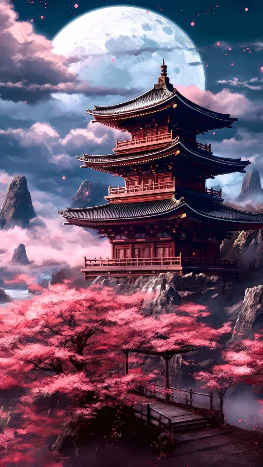 Japan Temple Moon