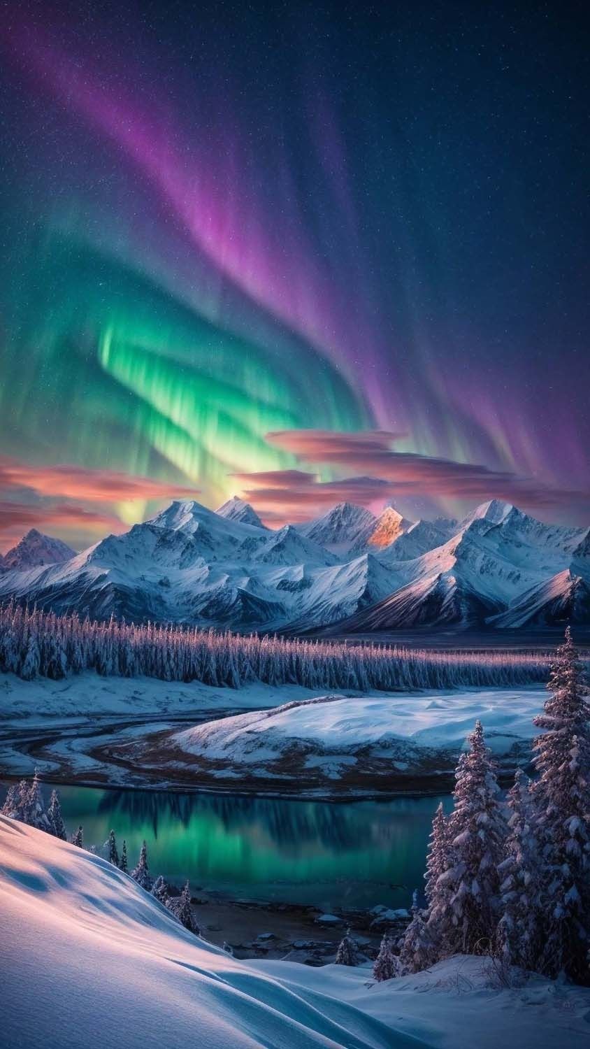 Aurora Lights Mountains Landscape iPhone Wallpaper  iPhone Wallpapers
