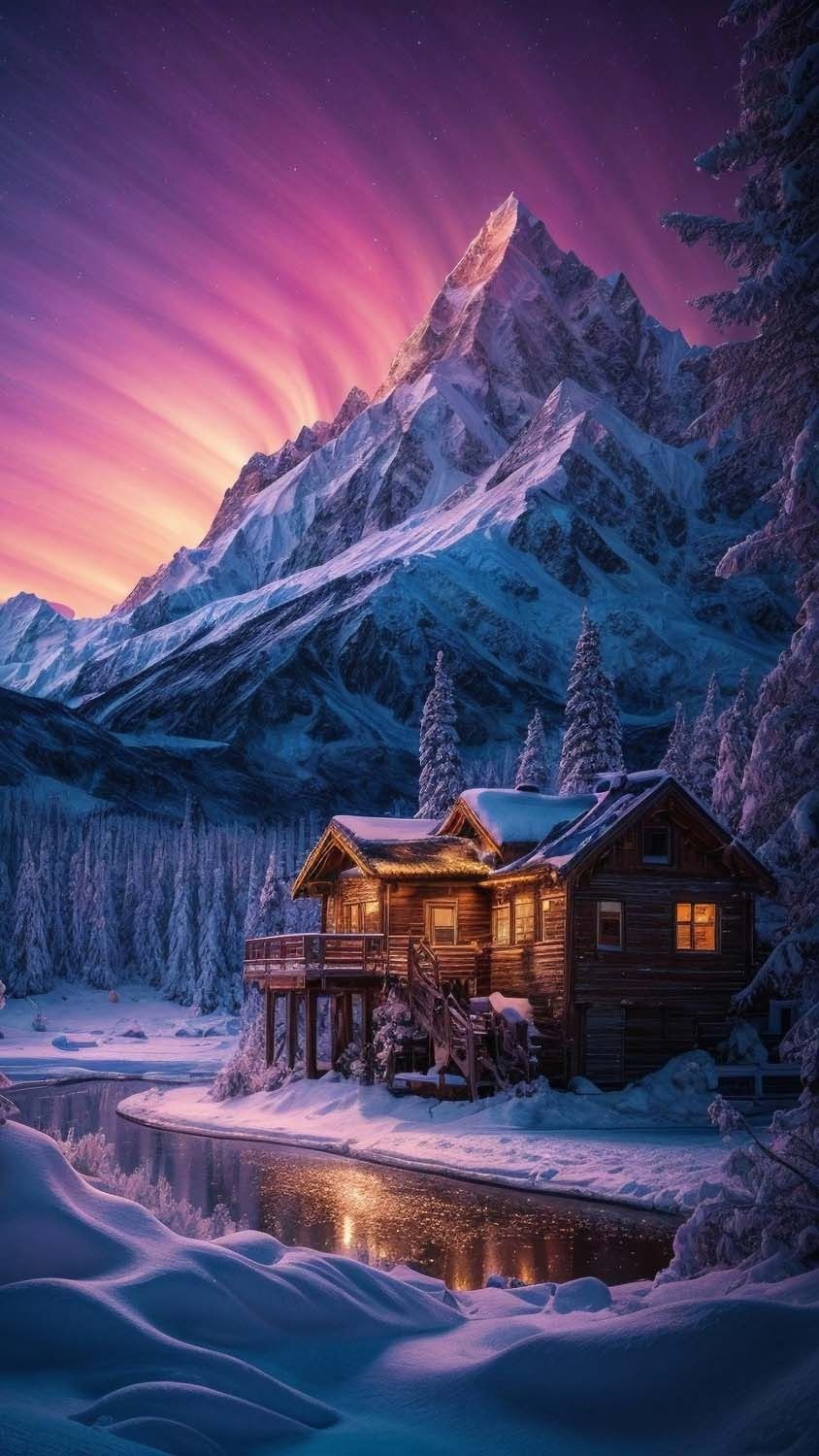 Wooden House in Winter iPhone Wallpaper  iPhone Wallpapers