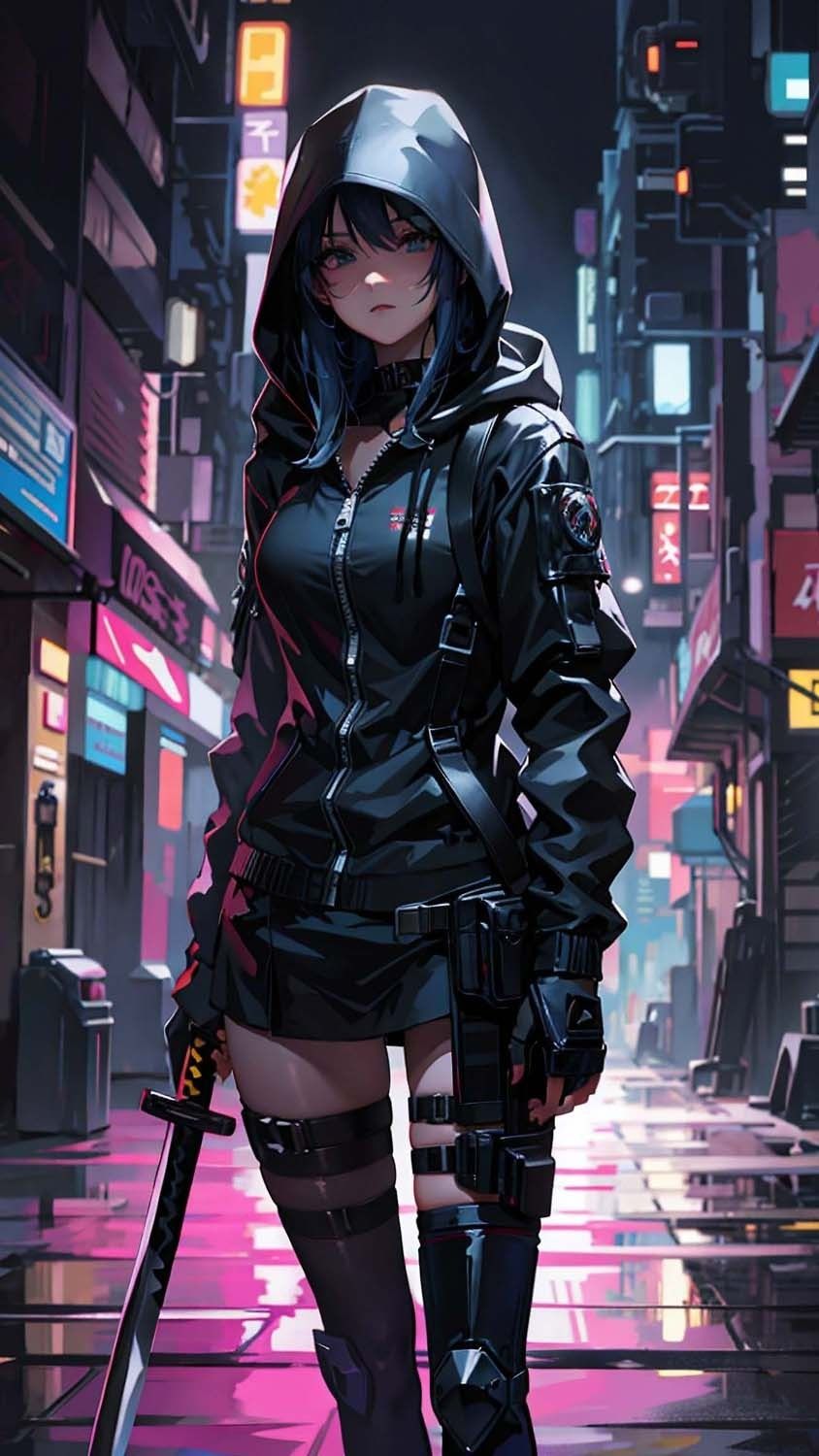 Cyberpunk Katana Girl iPhone Wallpaper