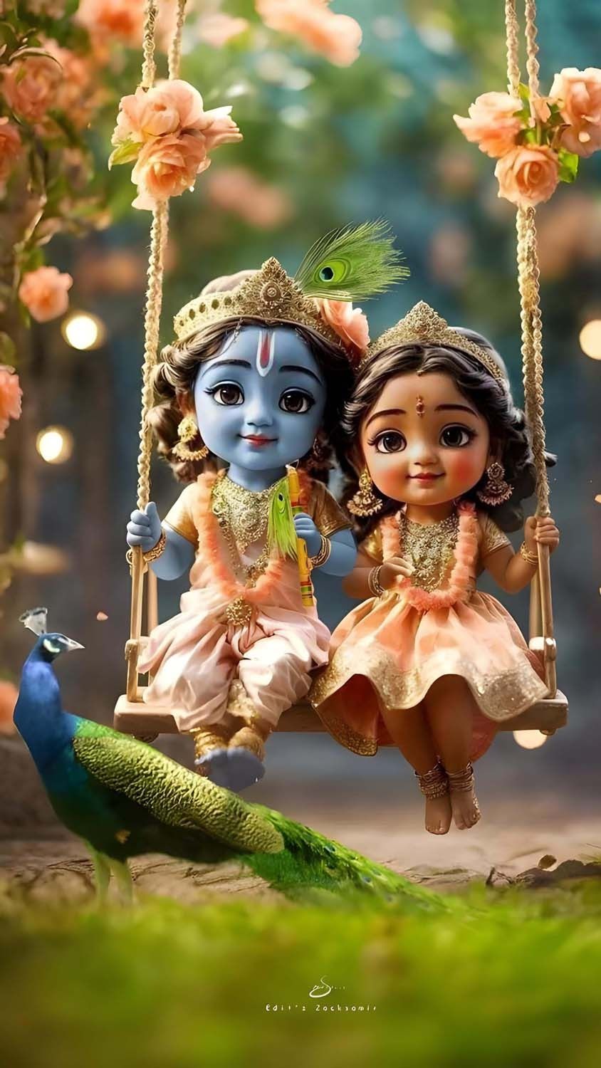 Radha Krishna Cute Little iPhone Wallpaper