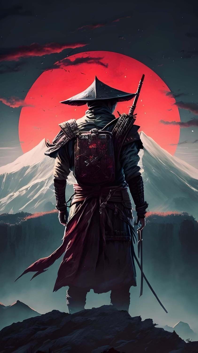 Red Moon Samurai iPhone Wallpaper HD