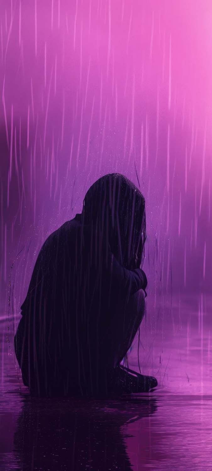Girl crying in lofi rain iPhone Wallpaper