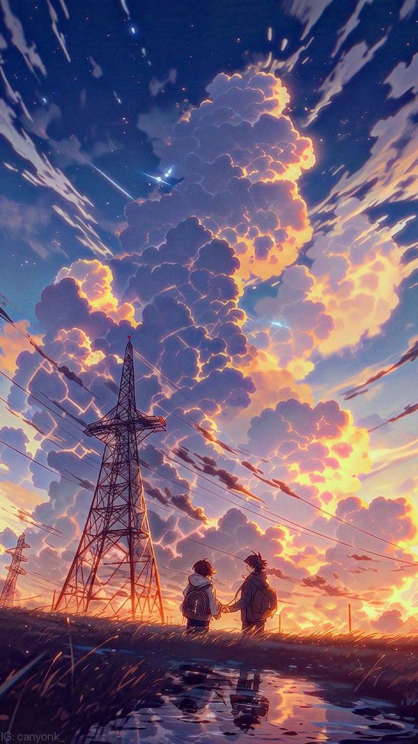 Anime Artwork Cloudy Sky iPhone Wallpaper HD