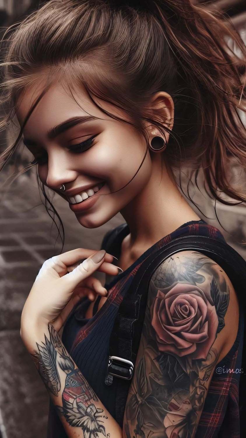 Tattoo Girl Smile iPhone Wallpaper HD