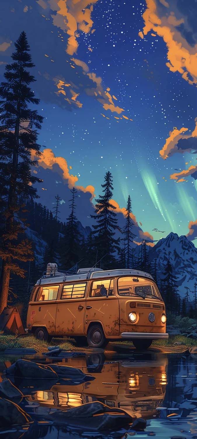 Forest Van Camping iPhone Wallpaper HD