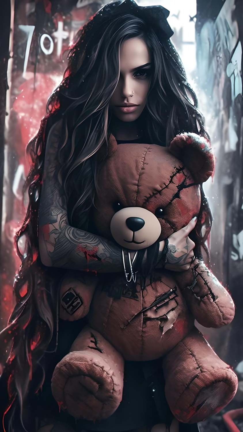 Girl with Teddy Bear iPhone Wallpaper HD