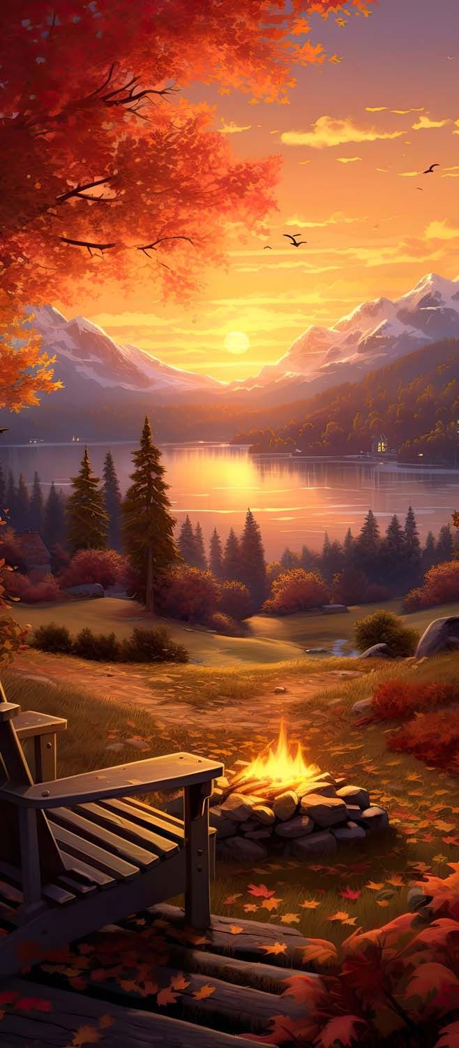 Bonfire Sunset Near Lake iPhone Wallpaper HD